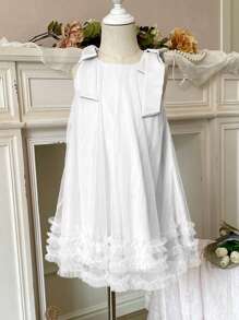 DAZY Young Girl Plain Color Sleeveless Bowknot Strap Minimalist Fashion Summer Dress - White - View 9