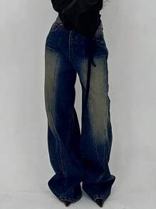 DAZY Quần Jeans Ống Rộng Rộng Rách Cho Nữ, Phong Cách Thời Trang Tối Giản Phù Hợp Cho Mùa Hè - Màu xanh lam - Xem 2