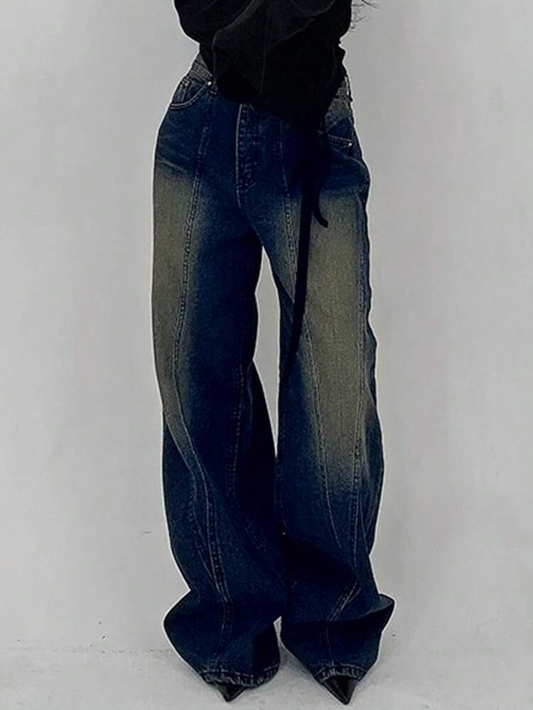 Women's Loose Distressed Wide-Leg Jeans, Minimalist Fashion Style Suitable For Summer