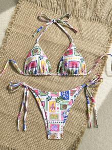 Soleia 2 件女式孔雀蓝针织卢勒克斯 V 领贝壳链系带沙滩比基尼套装