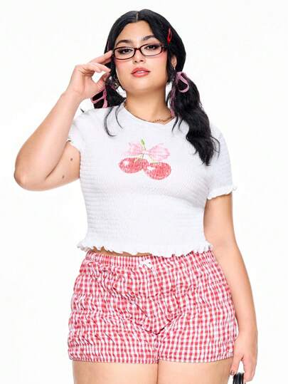 ROMWE Kawaii Camiseta de manga corta de talla grande con estampado de cerezas para el verano