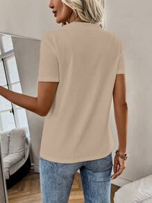 EMERY ROSE Women Drawstring Short Sleeve Pocket Casual T-Shirt - Khaki - View 2