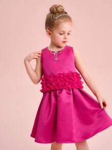 SHEIN Young Girl Elegant Cute Rose Red Bow Sleeveless Top And Elastic Waist Skirt Set - Pink - View 6