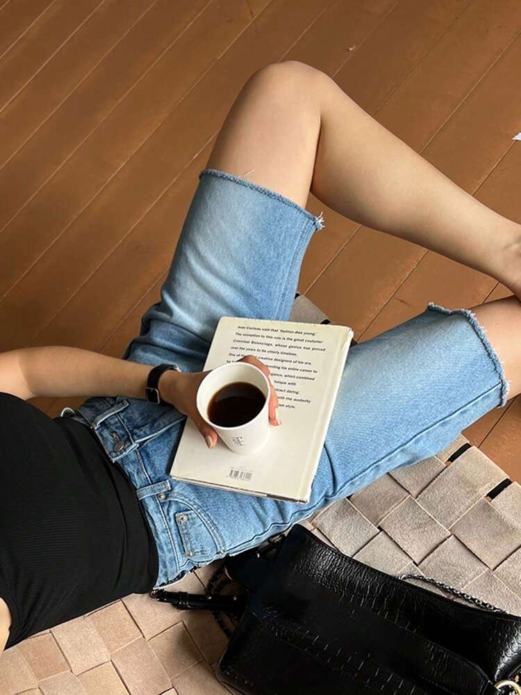 Women's Casual Loose Asymmetrical Waist Denim Shorts Jorts