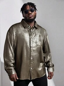 Manfinity VCAY Camisa de manga larga, de corte holgado y estilo callejero, para hombre de talla grande - Amarillo - Ver 1
