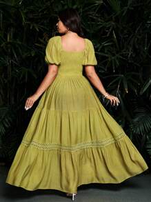 Sunnyshic Abito elegante e romantico con volant e pizzo, adatto per vacanze o matrimoni in taglie comode