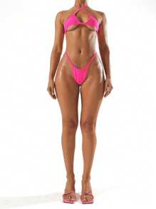 Musera Resort High Leg Thong Back Micro Bikini Bottom Only Summer Spring Holiday Vacation Sexy Ibiza Beachwear - Hot Pink - View 4
