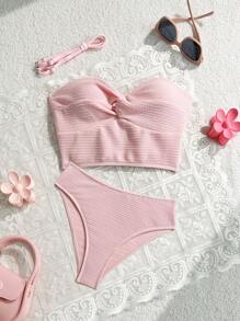 SHEIN Swim 2pcs Women's Spaghetti Strap Tankini Swimwear Set, Sweet Pink Versatile Casual Beach/Pool Party Swimwear - Pink - View 2