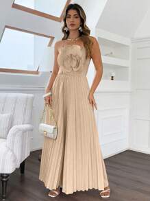 Celure جمبسوت سروال واسع بطبعات زهرية ثلاثية الأبعاد وطيات ملائمة للمقاسات الكبيرة، أنيقة وبلون واحد