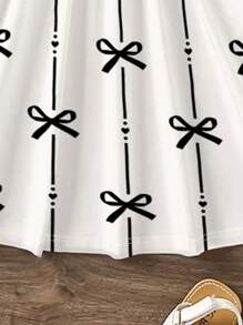 SHEIN 可爱条纹蝴蝶结印花，年轻女孩休闲简约无袖中长连衣裙，适合夏季 - 彩色 - 查看 6