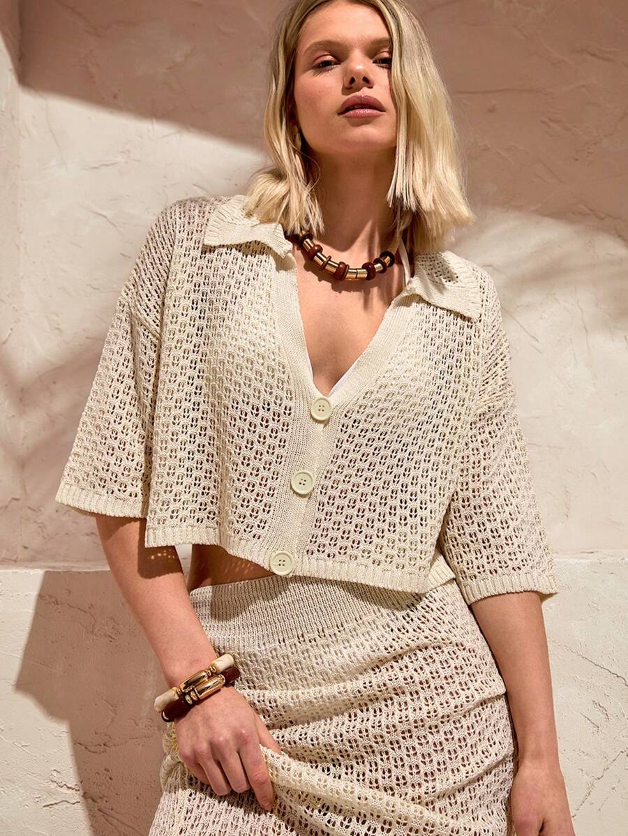 EURMUSE 女士衬衫上衣和裙子两件套服装度假 - 米色 - 查看 1