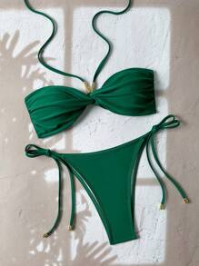 Swim Chiccia 女士纯色比基尼套装，适合海滩度假 - 綠色 - 查看 1