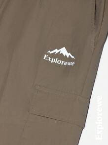 1pc Girls Loose Casual Multi-Pleated Reflective Graphic Outdoor Drawstring Pants, Suitable For Outdoor, Spring/Summer - Khaki - View 5