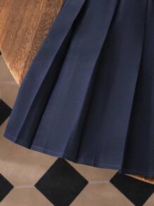 少女甜美蝴蝶结衬衫和百褶迷你裙套装 - 藏蓝色 - 查看 5