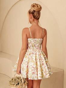 Glamine Spring & Summer Romantic Holiday Floral Lace Decorative Suspender Gathered A-Hem Fluffy Women's Mini Dresses,Summer Women Dresses Back To School Sundress, Spring Dress&Summer Dress,White Women Dresses Shein Frenchy Wedding Guest Summer Cute Dresses - Multicolor - View 3