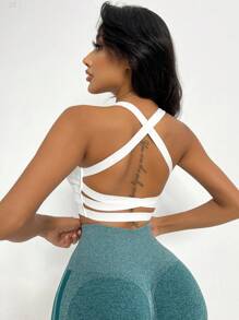 Gameset SHEIN Sport Crisscross Backless Sports Bra - White - View 5