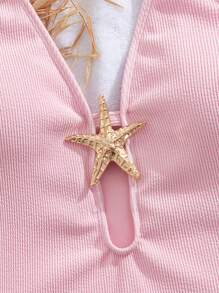 Swim Mod Bộ đồ bơi một mảnh mới dành cho nữ, thiết kế hình chữ thập cắt tròn với họa tiết sao biển kim loại, giúp kiểm soát bụng - Hồng - Xem 3