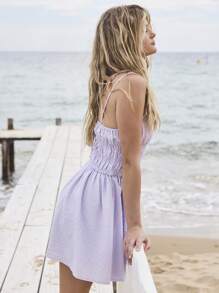 Aralina Summer Smocked Textured Double Strap Flowy Beach Sundress - Purple - View 5