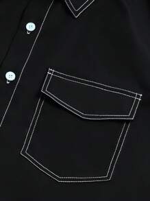 Manfinity Hypemode 男士夏季休闲撞色缝线衬衫男士口袋衬衫男士工作衬衫