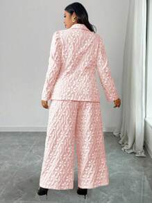 SHEIN Elenzya 2pcs/Set Plus Size Elegant Commute Solid Color Jacquard Blazer & Pants Fall Cloth For Women - Pink - View 2