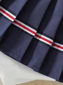 SHEIN 2Pcs/Set Ramadan Girls Polo Collar Sleeveless Tank Top + Pleated Mini Skirt Suit, Elegant School Style For Summer - Multicolor - View 4