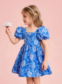 Vestido azul sem mangas para meninas com decoração de laço grande, casual - Azul - Ver 4