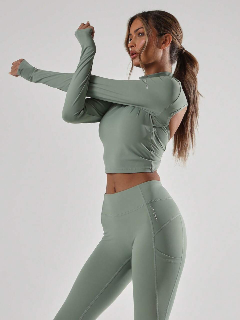 Active Long Sleeve Fitted Mock Neck Twist Back Top Workout, Padel, Tennis, Pickleball Gym Fitness