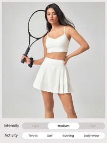 GLOWMODE Falda con pantalones cortos incorporados, control del abdomen, plisada a los lados, de secado rápido y con absorción de sudor, con bolsillos laterales y agarre antideslizante, apta para tenis, golf, pickleball y uso diario - Blanco - Ver 6