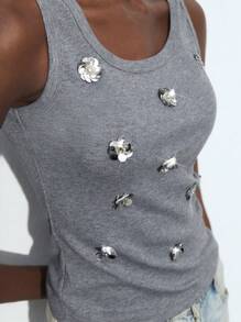 Maija Nuevo lanzamiento de verano 2025 Conjunto para múltiples ocasiones: Día de la Independencia, Pascua, minimalista y elegante. Parte superior sin mangas con diseño floral de costillas verticales en 3D con cuentas, apta para vacaciones, fiestas, bodas, graduación, oficina y uso casual.