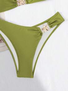SHEIN Swim Conjunto de bikini de 2 piezas con diseño de estrella de mar, unicolor, espalda descubierta, para vacaciones primavera/verano, sexy - Verde - Ver 8