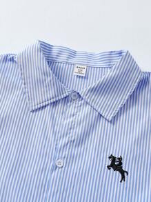 SHEIN 2pcs/Set Teen Boy Gentleman 2 Pieces Set, Stripe Embroidery Casual Stylish Slim Fit Long Sleeve Shirt + Khaki Pants Gentleman Suit, Elegant School/Daily Outfit, Wedding/Wedding Guest/Pageboy/Ring Boy - Multicolor - View 7