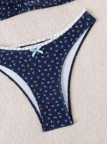 SHEIN 2 Stücke Beachwear Sommer Outfit für Frauen: Ditsy Floral Badeanzug mit Schleifen-Schleife