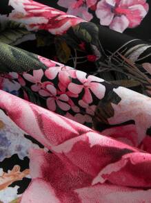 SHEIN MOD Vestido de mujer con estampado de estilo palaciego vintage fucsia, atuendo para Nochevieja, vestido largo informal - Rosa Fucsia - Ver 4