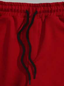 RueChic Men Letter Print Regular T-Shirt & Pants Two-Piece - Red - View 4