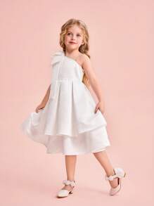 Vestido de niña con volantes y lazo blanco, cute y elegante - Blanco - Ver 6