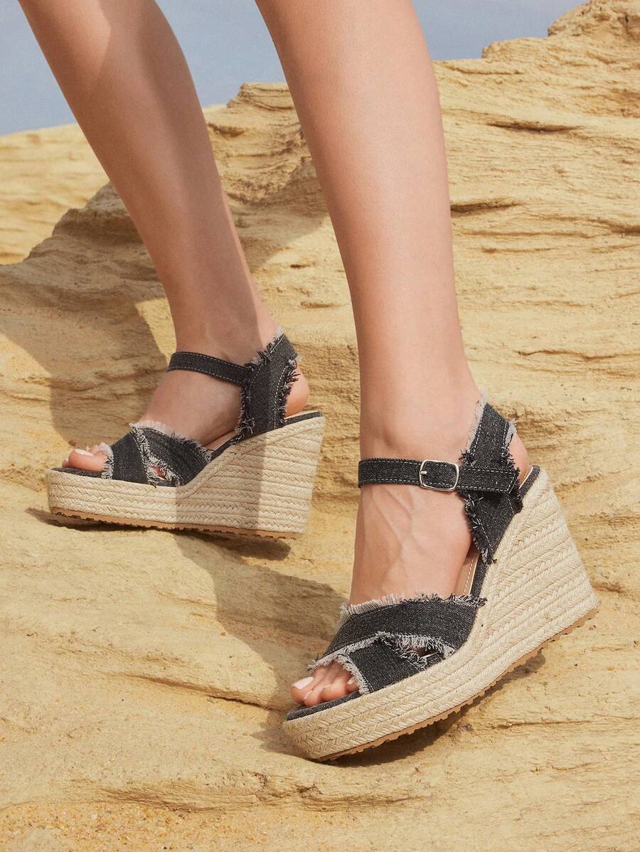 Styleloop Black Rope Braided Rivet Vintage Thick Sole Sandals, Beach Shoes, Slip-On, Summer