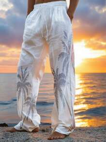 Manfinity Dauomo Men's Casual Drawstring Loose Fit Pants, Minimalist Style Suitable For Summer - White - View 1