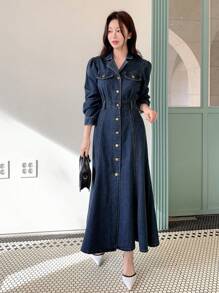 DAZY 女士纯色牛仔连衣裙，简约时尚，适合夏季