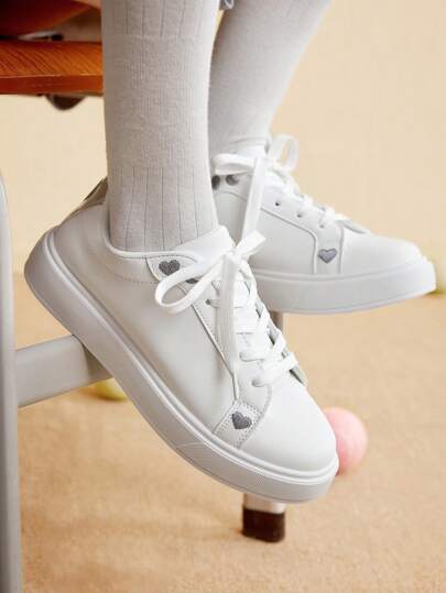 CUCCOO EASI Women Solid Color Lace-Up Casual Flat Sneakers