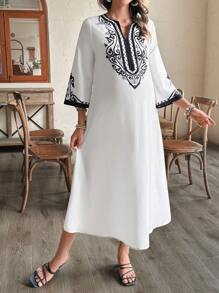 SHEIN Maternity Notched Neck Floral Print Casual Dress