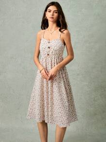 Poéselle Váy dây mảnh họa tiết hoa giản dị dành cho nữ khi đi nghỉ - trắng - Xem 4