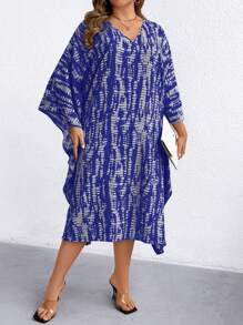 SHEIN LUNE Robe décontractée ample à col V imprimée sur tout le corps, tailles plus