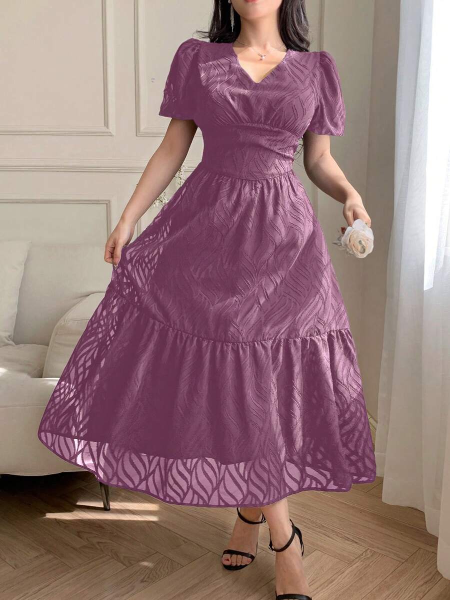 DAZY Women's Casual Solid Color Textured Dress, Summer Elegant - Purple - View 1