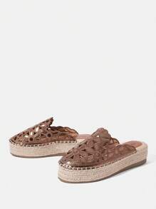 Styleloop Beige Casual Retro Embroidered Thick Bottom Woven Rope Shoes - Rust Brown - View 5