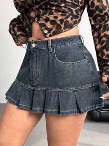 SHEIN ICON 大码女式性感牛仔迷你裙，街头风格