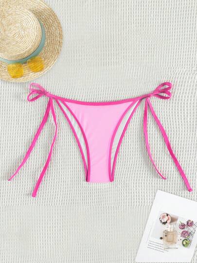 SHEIN Swim Women's Solid Color Sexy Bikini Bottom With Ties