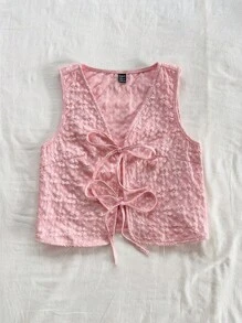 Soleia Blouse décontractée avec col en V et ceinture à nouer, en tissu texturé jaune, convenant pour l'automne/hiver