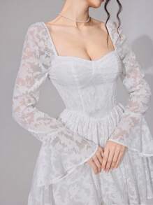 Modelyn Vestido corto de mujer de unicolor elegante con mangas abombadas y recortes - Blanco - Ver 4