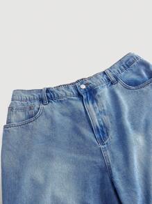 SHEIN MOD Plus Size Solid Color Patch Pocket Casual Versatile Loose Wide Leg Baggy Jeans, Low Rise Baggy Jeans, Y2k Jeans, Christmas Pants - Light Wash - View 3