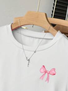 Sparklyn 3pcs/Set Teen Girl Casual Versatile Cute Bow Print Short Sleeve T-Shirt Top - Multicolor - View 5